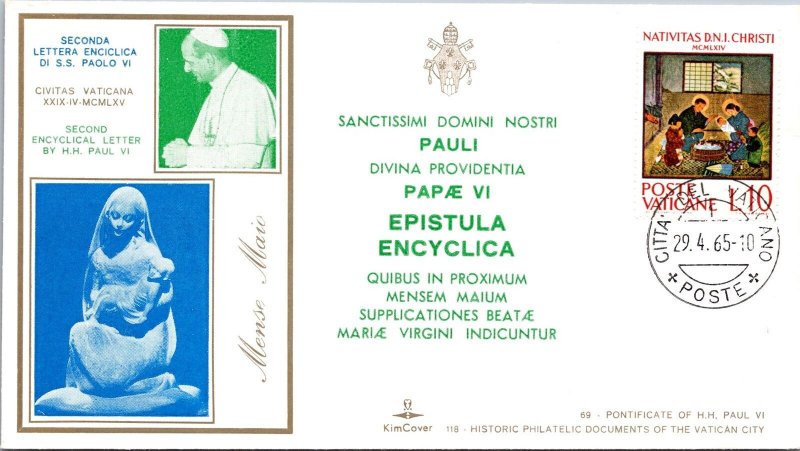 Vatican FDC 1965 - Pope John VI  Encyclical Letter - Kim Covers - F30946