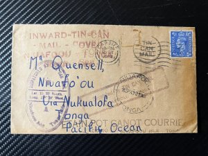 1943 Great Britain Tin Can Canoe Mail Cover to Niuafoou Island Tonga Mr Quensell