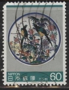 Japan 1589 (used, torn corner) 60y ceramics: Kutaniyaki plate: birds (1984)