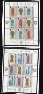 Isle of Man-Sc#133a,136a-two unused NH sheets-Europa-Carved Gravestones-1978-