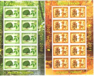 2011 EUROPA CEPT Azerbaijan, 2 Mini-sheets of 10 sets, The Forests, MNH **