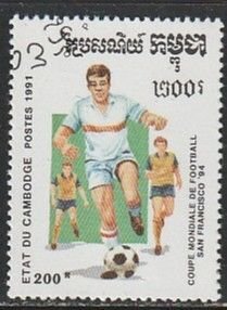 1991 Cambodia - Sc 1122 - used VF - 1 single - World Cup Soccer