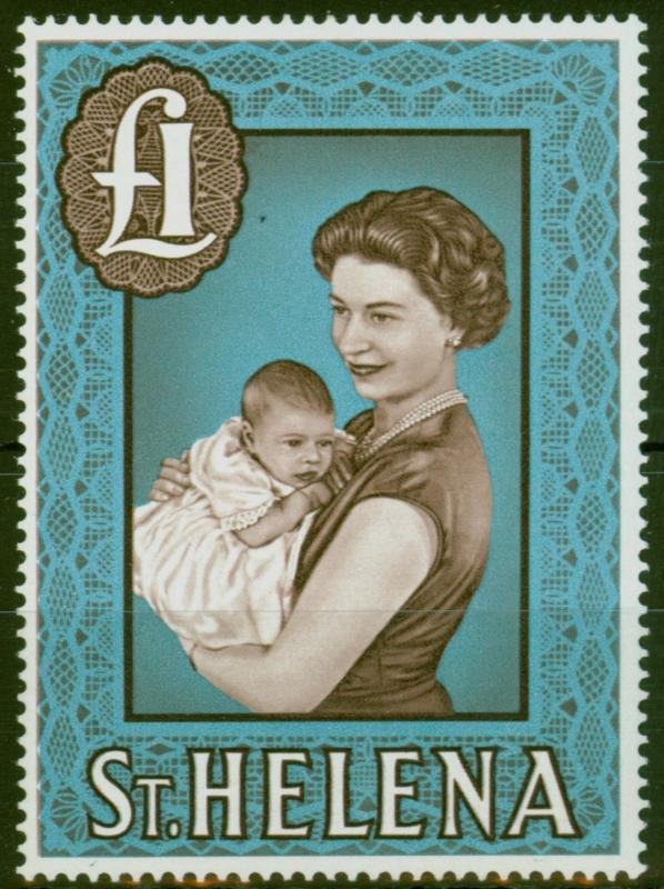 St Helena 1965 1 Chocolate & Light Blue SG189a Chalk Paper Fine Lightly Mtd