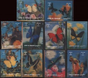 Umm al Qiwain unlisted (mnh set of 10) butterflies & flowers in 3D (1973)