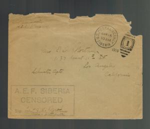 1919 US Army Soldier Cover AEF Siberia Russia Allied Expeditionary Force to CA