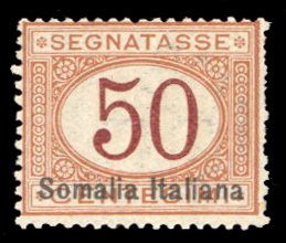 Italian Colonies, Somalia #J17a Cat$375, 1920 50c buff and magenta, overprint...