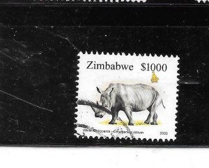 ZIMBABWE SC# 939 2003 $1000 RHINOCERUS DEFINITIVE POSTALLY USED XF RECENT  STAMP