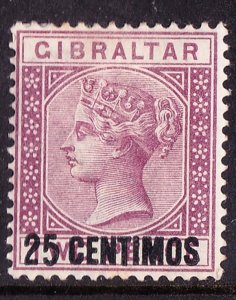 GIBRALTAR 1889 QV 25c on 2d Brownish Purple SG17 MH