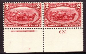 US 286 2c Trans-Mississippi Mint Plate #622 Bottom Pair VF OG H SCV $60