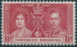 Northern Rhodesia 1937 SG22 1½d carmine KGVI Coronation MLH