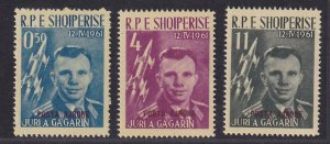 Albania  #604-606  MNH  1962  Gagarin overprint in maroon