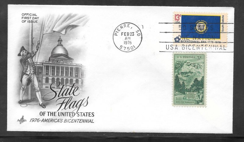 Just Fun Cover #1672 FDC SD. State Flag Artcraft Cachet. (A1502)