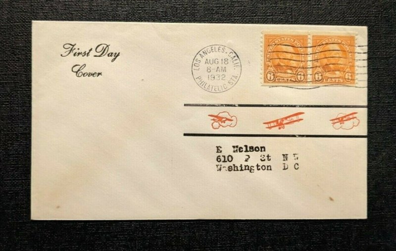 1932 Los Angeles CA FDC 723 GPS Airmail Cover to Washington DC