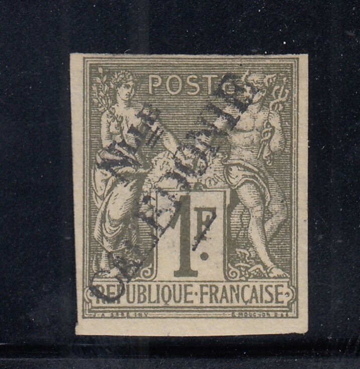 New Caledonia 19,  1892 1 Fr. overprint, Mint Hinged, Scott $300