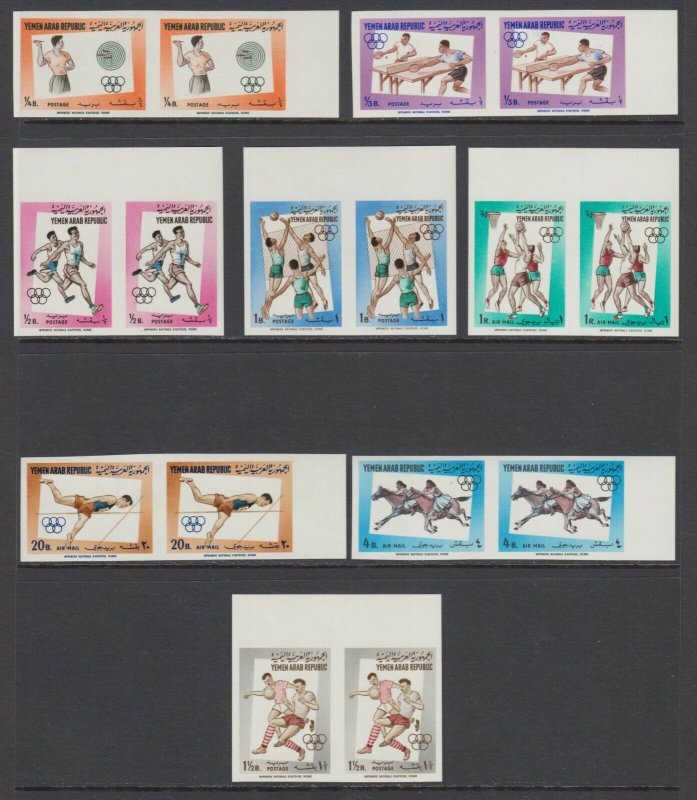 Yemen Arab Republic Mi 336B-343B MNH. 1964 Olympics Imperf Pairs + S/S, cplt set