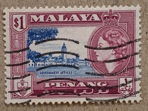 Malaya Penang 1957 $1 Government Offices, used. Scott 53, CV $1.00. SG 52