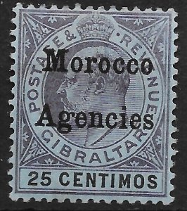 MOROCCO AGENCIES SG27 1906 25c PURPLE & BLACK ON BLUE HVY MTD MINT (s)