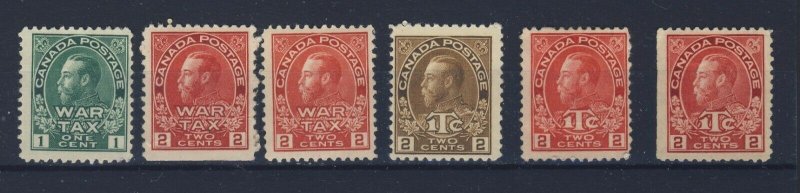 6x Canada WW1 Admiral War Tax Stamps #MR1-MR2-MR2a-MR3-MR3a-MR4 GV = $100.00