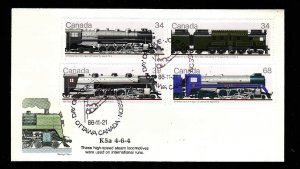 Canada-Sc#1118-21-stamp on Fleetwood FDC-Trains-Locomotives-1986-colourful cache