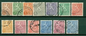 Finland 1954 Lion definitives redesigned 1m to 30m (13v) VFU Stamps