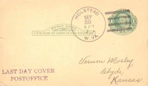 United States West Virginia Holstead 1938 4f-bar  1909-1938  Postal Card  Phi...