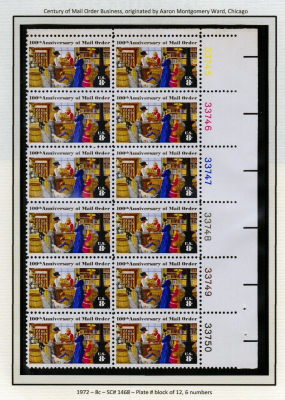 SC# 1468 - (8c) - Mail Order - 100th Anniv., MNH plate block/12 - UR 6 numbers