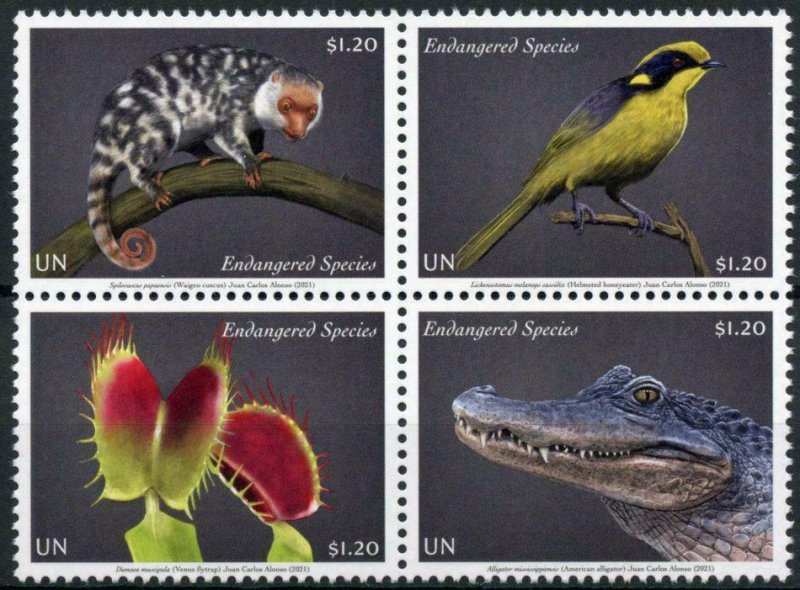 New York United Nations UN Stamps 2021 MNH Endangered Species Birds 4v Block