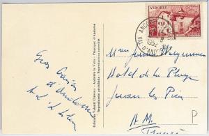 ANDORRA -  POSTAL HISTORY - POSTCARD to FRANCE  - 1952