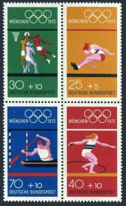 Germany B490 ad pane,MNH. Olympics Munich-1972:Long jump,Basketball,Discus,Canoe