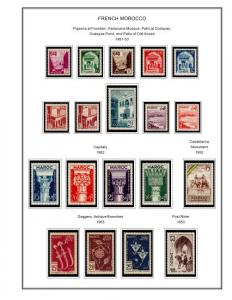 COLOR PRINTED FRENCH MOROCCO 1891-1955 STAMP ALBUM PAGES (46 illustrated pages)