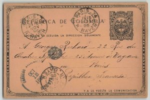 Colombia 1895 2c Bogota to Paris France Postal Stationery Card via Ligne D Ship
