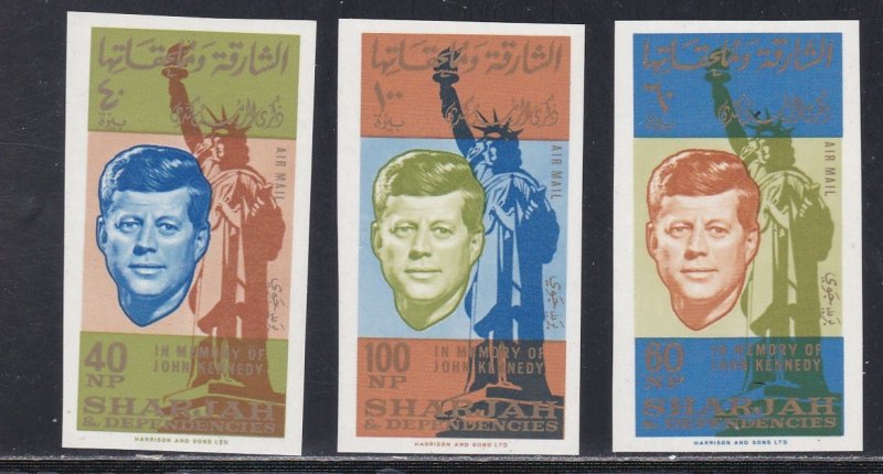 Sharjah # C25-27,  John F. Kennedy, Imperf Set, NH, 1/2 CAt.