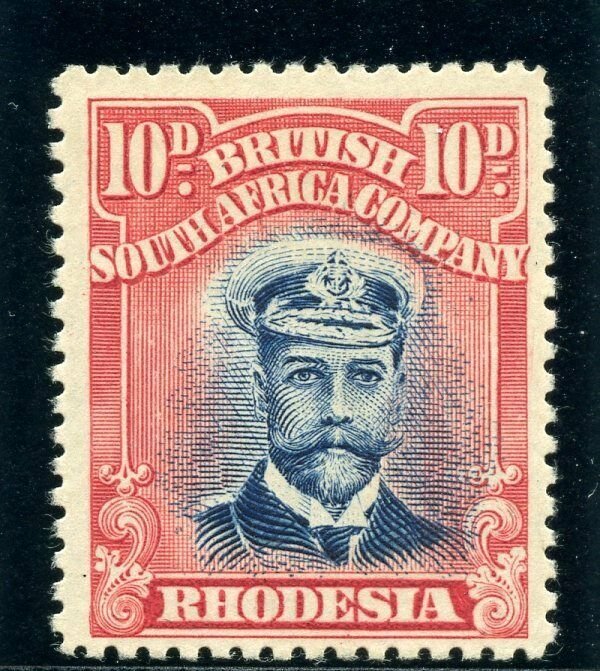 Rhodesia 1913 KGV Admiral 10d blue & red MLH. SG 247. Sc 129.