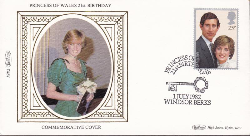 Great Britain 1982 Benham Silk Cachet Event Cover Princess Diana 21st. Birthday