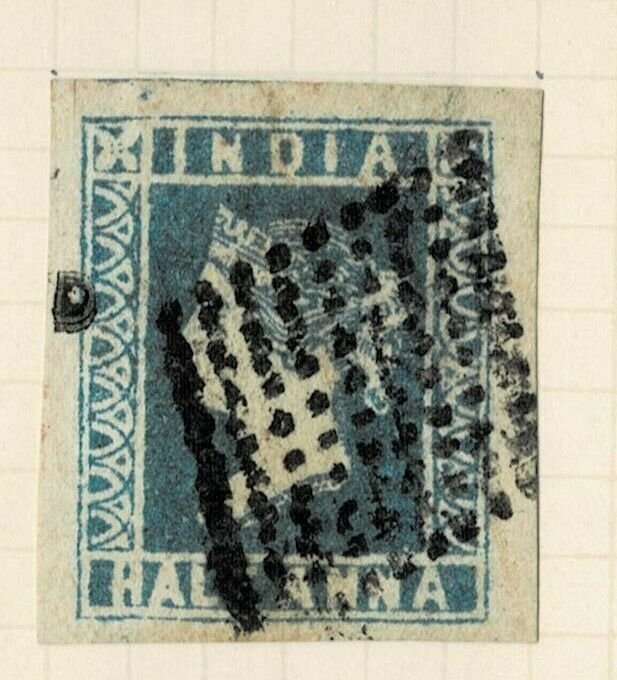  INDIA- 1854- 1/2A  FRESH AND RICH COLOR FINE USED dia 1st 