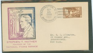 US 743 1934 4c mesa verde on an addressed, typed fdc with a washington stamp club of the air cachet and a washington, dc cancel