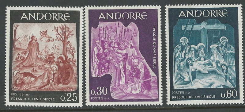 Andorra-French # 176-80  Fresco Art    (3) Mint NH