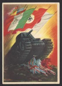 ITALY 1944 WW2 Military Picture Postal Card TANK Crushing Flags of Allies Unused