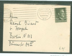 Germany N92 November 17, 1943 cover sent from Nazi-occupied Warsaw Poland Franked with a 60gr Hitler definitive franking this co