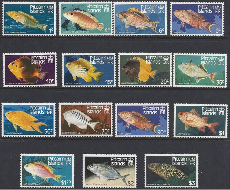 Pitcairn Islands #231-43 & 295-6 MNH set, various fish, issued 1984 & 88