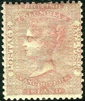 BRITISH COLUMBIA & VANCOUVER ISLAND-1860 2½d Pale Reddish Rose.  Mounted  Sg 3