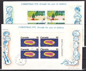 Canada, Scott cat. 529-530. Christmas Art on Blks of 4. 2 First day covers. ^