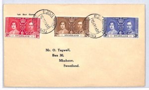 SWAZILAND KGVI FDC 1937 CORONATION Ezulwini Mbabane{samwells}YR112