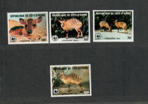 Ivory Coast Sc#764-767 M/NH/VF, Complete Set, WWF Animals, Cv. $61.50