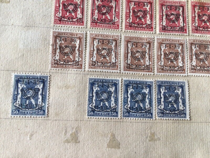 Belgium pre cancel stamps on 2 old album part pages Ref A8455