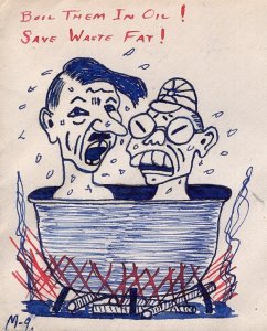 WWII Patriotic Original InkDrawn ONLY 20 Hitler Tojo Boil Canyon TX 1944 RARE 3j