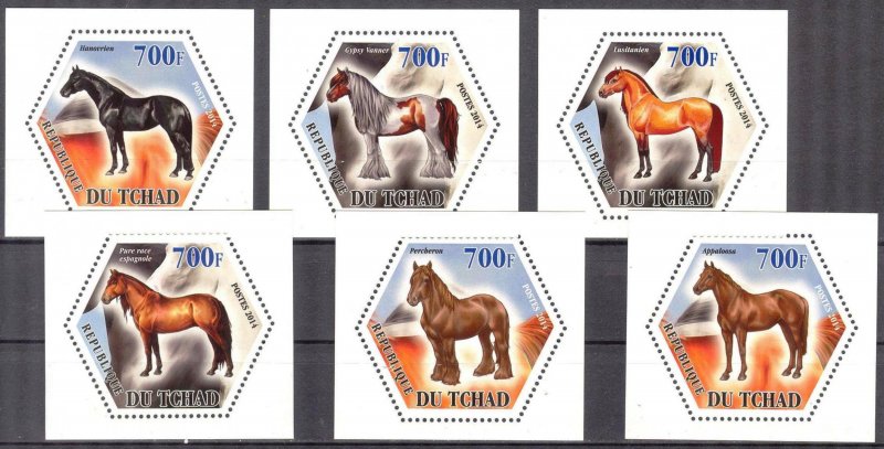 Chad 2014 Horses set of 6 MNH Cinderella !