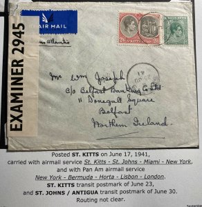 1941 St Kitts & Nevis Airmail Censored Cover to Belfast Northern Ireland