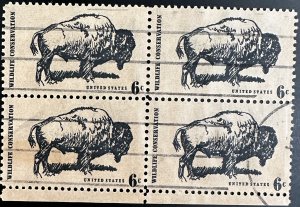 US #1392 Used VF Block of 4 - 6c Wildlife Conservation Buffalo 1970 [PB317]