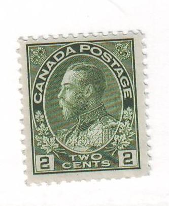 Canada Sc 107 1922 2c yel grn G V Admiral stamp mint NH